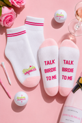 Birdies & Bubbles Lucky Pair Crew Socks | White & Pink Golf Socks