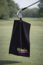 Birdies & Bubbles Women's Magnetic Golf Towel | Premium Golf Towel with Magnet Black