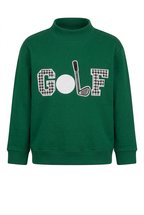 Green sweater with the same houndstooth GOLF design