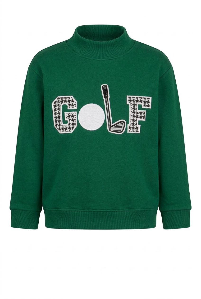 Green sweater with the same houndstooth GOLF design